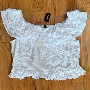 Express White Ruffle Off-Shoulder Crop Top/ Blouse